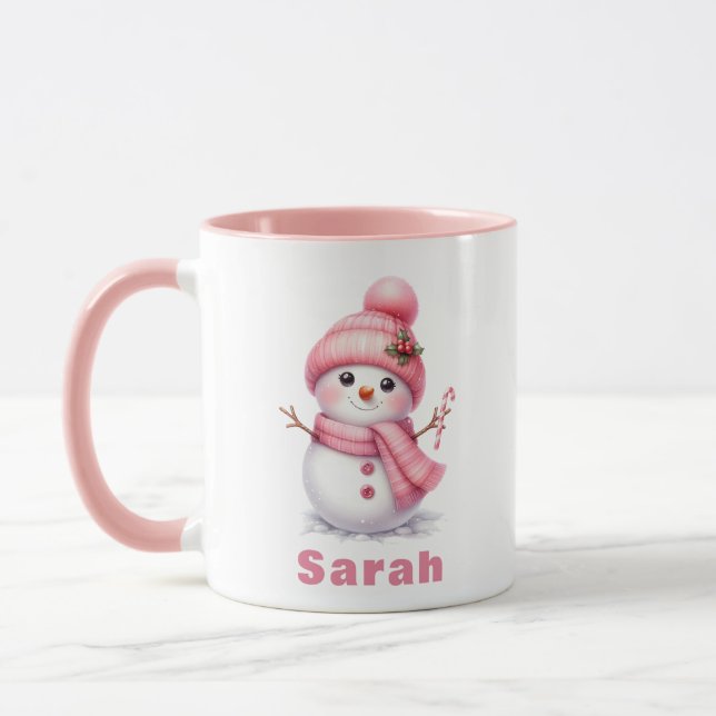 Söt Candy cane Rosa Snögubbe jul Mugg (Vänster)