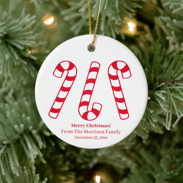 Söt candy cane-rött och vitt eget namn julgransprydnad keramik (Träd)