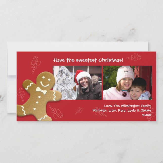 Söt candy canejul för röd pepparkaksgubbe julkort (Framsida)