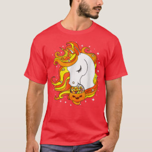 Söt Candy Corn Enhörning Pumpa Halloween Kvinnor K T Shirt