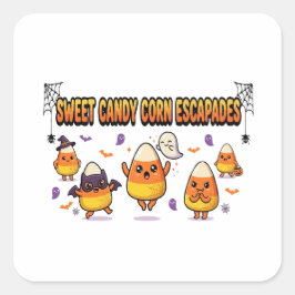 Söt Candy Corn Halloween-fest Fyrkantigt Klistermärke