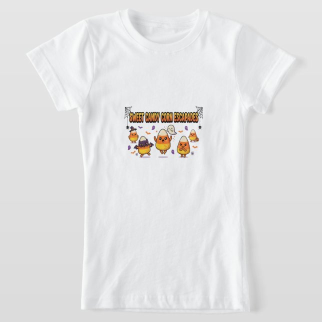 Söt Candy Corn Halloweenfest T Shirt (Laydown)
