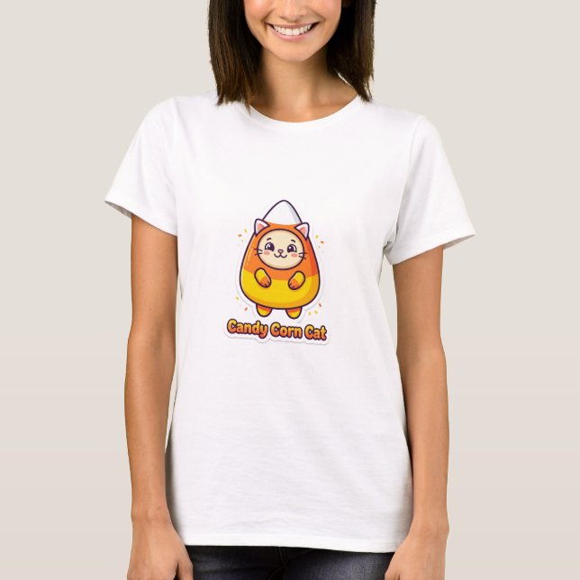 Söt Candy Corn Katt Rolig Halloween Kostym T Shirt (Framsida)