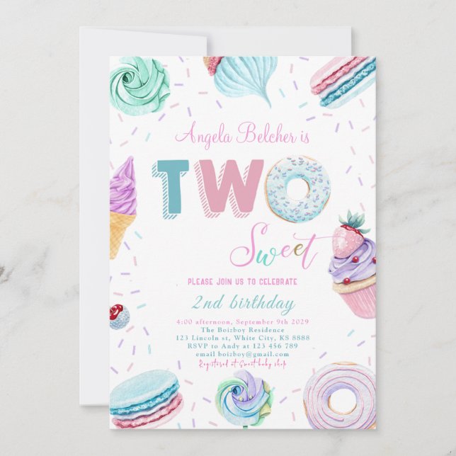 Söt Candy Firande 2:a födelsedag Inbjudningar (Framsida)