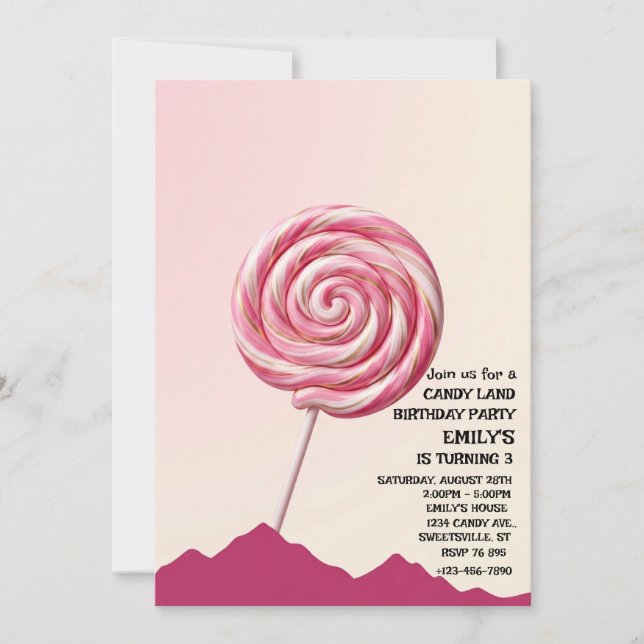 Söt Candy Land Flickfödelsedagsinbjudan Inbjudningar (Framsida)