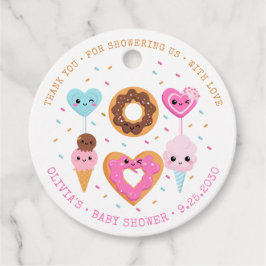 Söt Candy Land Sprinkles Donut Baby Shower Gåvor Etiketter