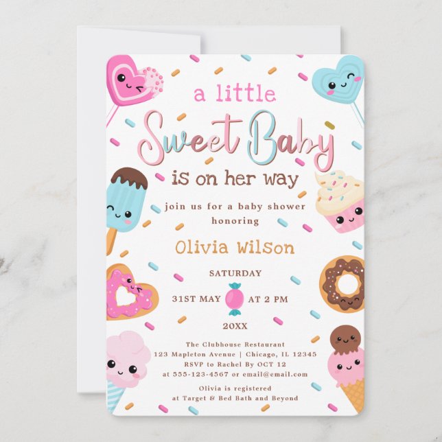 Söt Candy Land Sprinkles Donut Baby Shower Inbjudningar (Framsida)