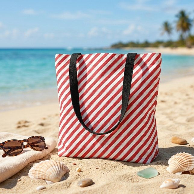 Söt Candy Red White Rand Shopping Tygkasse (Skapare uppladdad)
