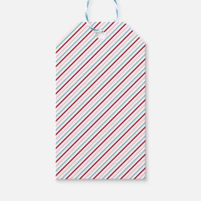 Söt Candy Stripe Röd Rosa Blå Högtid/Födelsedag  Presentetikett (Framsidan)
