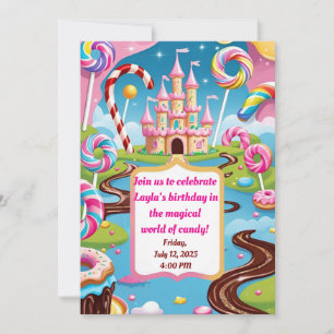 Söt Candyland-födelsedagsinbjudan för barn Inbjudningar