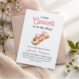 Söt Cannoli Rosa Båg Flicka Italiensk Baby Shower Inbjudningar