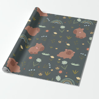 Söt Capybara Boho Regnbåge Blommig Mönster Presentpapper