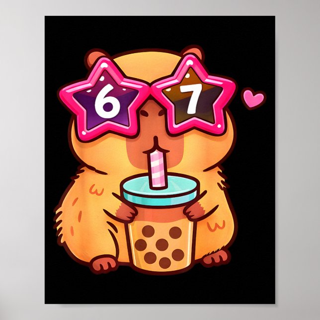 Söt capybara-bubbelteälskare 6 7 meme kawaii poster (Framsidan)
