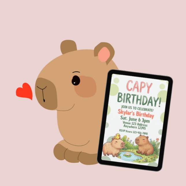 Söt Capybara Födelsedag Inbjudningar (Skapare uppladdad)