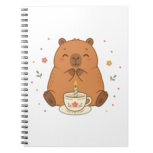Söt Capybara Födelsedagsljus Tekopp Anteckningsbok (Framsidan)