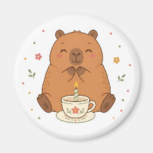 Söt Capybara Födelsedagsljus Tekopp Magnet