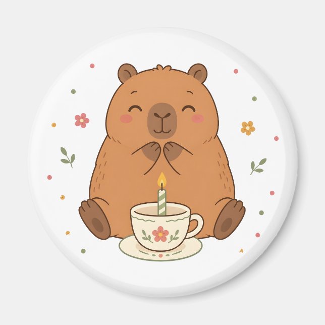 Söt Capybara Födelsedagsljus Tekopp Magnet (Framsidan)