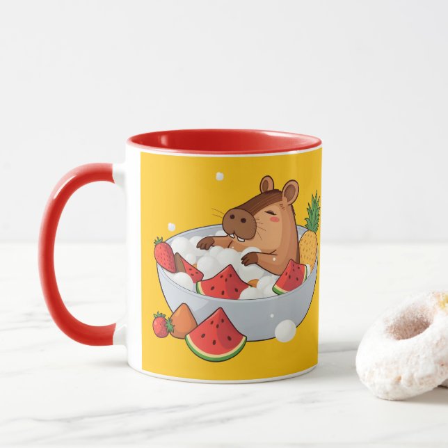 Söt Capybara Frukt Bad Spa Dag Kawaii Djur Ill Mugg (Med munk)