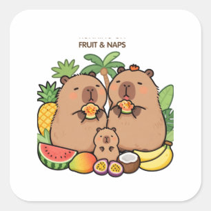Söt Capybara Frukt & Tupplur Klistermärke Glad C