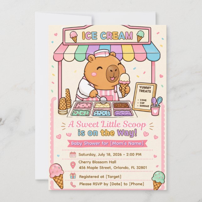 Söt Capybara Glasskål Baby Shower Inbjudan (Framsida)