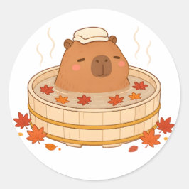 Söt Capybara Höst Onsen Lönnlöv Klistermärke