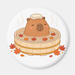 Söt Capybara Höst Onsen Lönnlöv Magnet