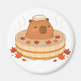 Söt Capybara Höst Onsen Lönnlöv Magnet