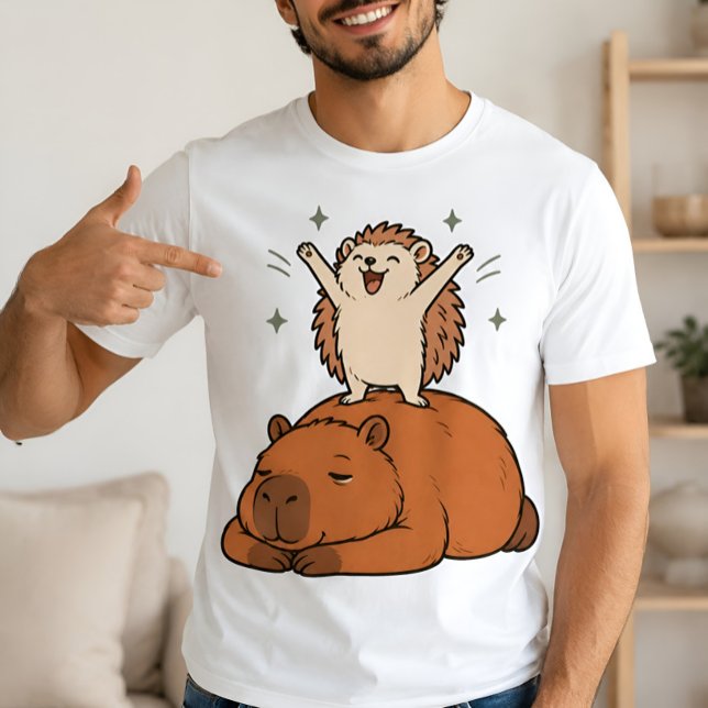 Söt Capybara Igelkott Bästa Vänner T-Shirt (Skapare uppladdad)