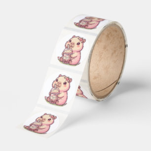 Söt Capybara Jordgubb Milk Tea Bubble Tea Klisterm Runt Klistermärke