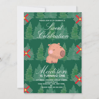 Söt Capybara Jul Födelsedagsfest Inbjudningar