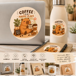 Söt Capybara Kaffe Dekal | Söt Kaffeälskare Runt Klistermärke
