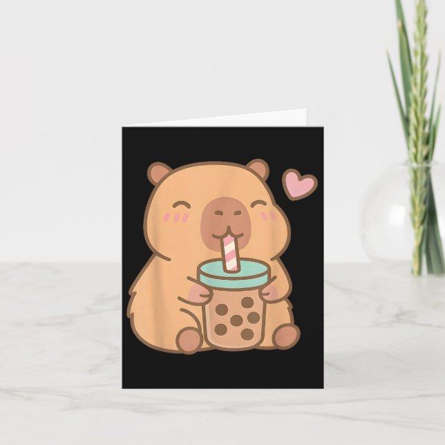 Söt Capybara Kawaii Anime Dricker Bubble Tea Älska Kort (Framsida)