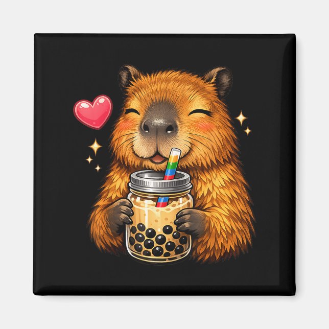 Söt Capybara Kawaii Anime Dricker Bubble Tea Magnet (Framsidan)