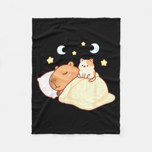 Söt Capybara Kawaii Sömn Pyjamas Sleepybara Katt  Fleecefilt (Framsidan)