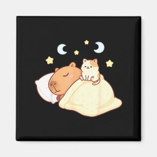 Söt Capybara Kawaii Sömn Pyjamas Sleepybara Katt  Magnet