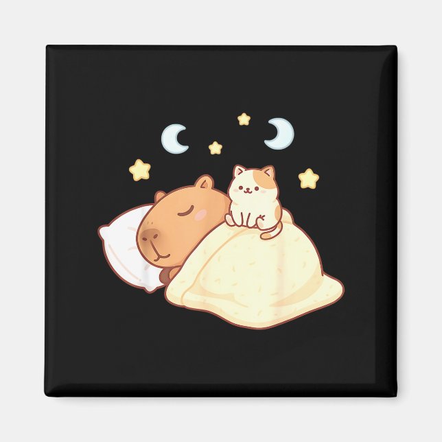 Söt Capybara Kawaii Sömn Pyjamas Sleepybara Katt  Magnet (Framsidan)