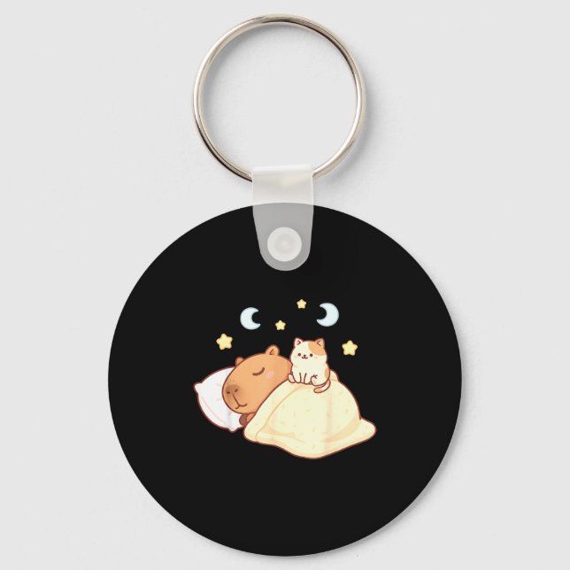 Söt Capybara Kawaii Sömn Pyjamas Sleepybara Katt  Nyckelring (Framsida)