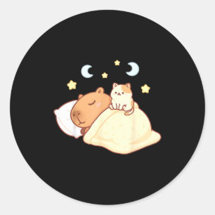 Söt Capybara Kawaii Sövning Pyjamas Sleepybara Kat Runt Klistermärke