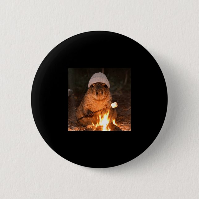 Söt capybara lägereld s'mores rolig camping knapp (Framsida)