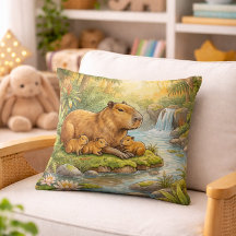 Söt Capybara-Mamma Och Bebisar Djungeldjur