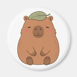 Söt Capybara med grönt blad på huvudet Magnet