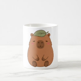 Söt Capybara med grönt blad på huvudet-mugg Kaffemugg