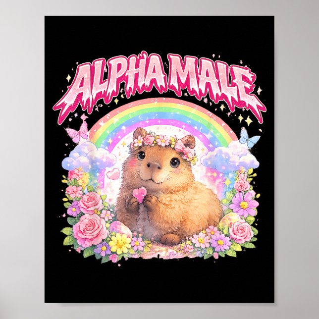 Söt Capybara-regnbågsblomma Roligt för män och kvi Poster (Framsidan)