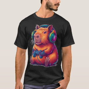 Söt Capybara Rolig Gamer Capybara Spelar Videospel T Shirt