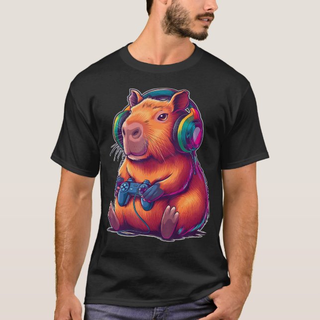 Söt Capybara Rolig Gamer Capybara Spelar Videospel T Shirt (Framsida)