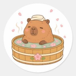 Söt Capybara Sakura Onsen Körsbärsblomsticka Runt Klistermärke