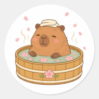 Söt Capybara Sakura Onsen Körsbärsblomsticka Runt Klistermärke