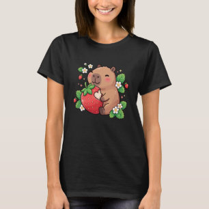 Söt Capybara som äter jordgubbe Kawaii fruktsnack T Shirt