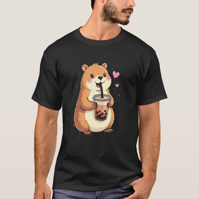 Söt Capybara som dricker Boba-Te T Shirt (Framsida)