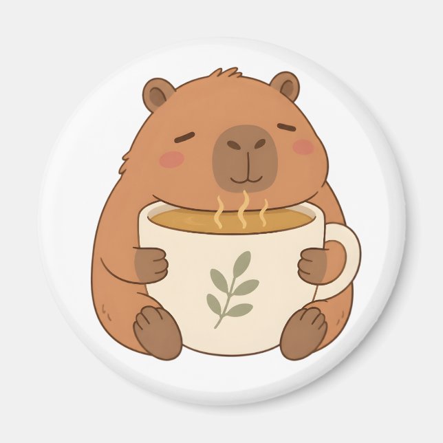 Söt Capybara som kramar kaffekopp Magnet (Framsidan)